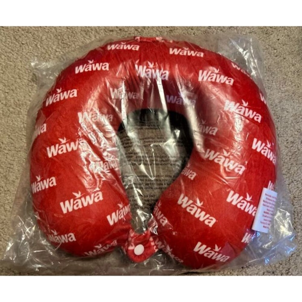 Wawa Neck Pillow Memory Foam Travel Head Rest Support Red White Logo Snap Close